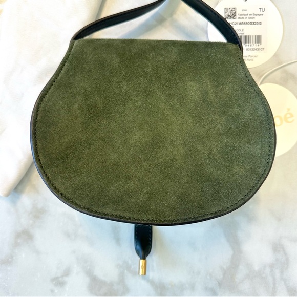 Chloe Marcie Small Saddle Suede Bag in Night Forest Green - Picture 3 of 13
